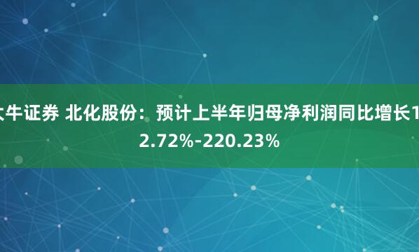 大牛证券 北化股份：预计上半年归母净利润同比增长182.72%-220.23%