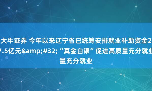 大牛证券 今年以来辽宁省已统筹安排就业补助资金27.5亿元 “真金白银”促进高质量充分就业